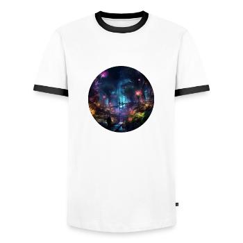 Neon Lights im Dschungel: Entdecke den Dschungle - Männer Kontrast-T-Shirt - Weiß/Schwarz - Vorne - AI Model Female 172 light (172cm) & AI Model Male 178 dark (178cm)