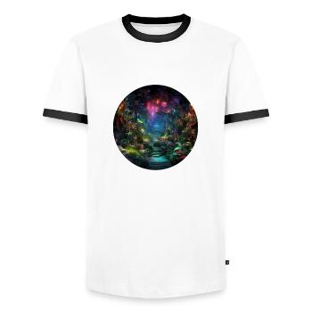 Dynamic Neon Journeys: Le monde de Neon Jungle - T-shirt contrasté Homme - blanc/noir - Devant - AI Model Female 172 light (172cm) & AI Model Male 178 dark (178cm)