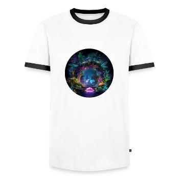 Glowing Jungle Adventures: Neon Jungle Explore - Men's Ringer Shirt - white/black - Front - AI Model Female 172 light (172cm) & AI Model Male 178 dark (178cm)