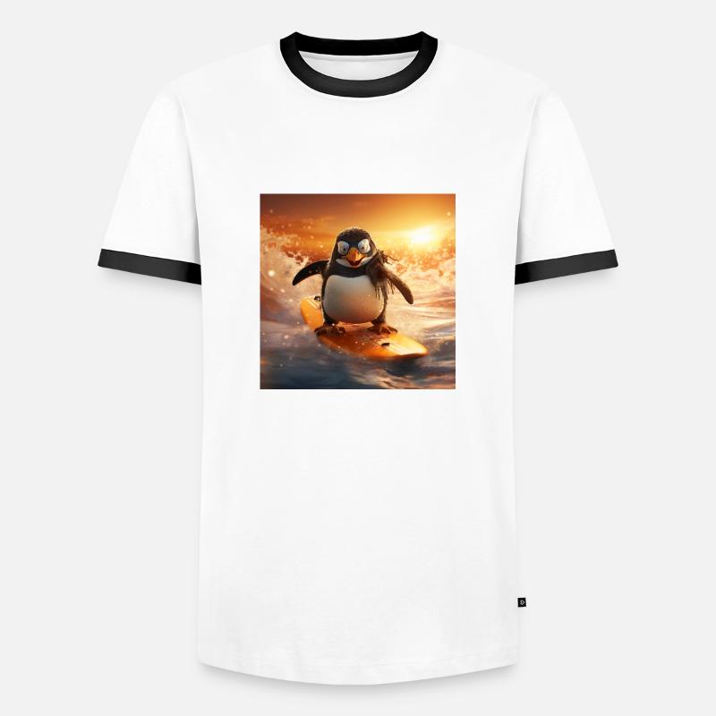 Pinguin riding on waves - Männer Kontrast-T-Shirt - Weiß/Schwarz
