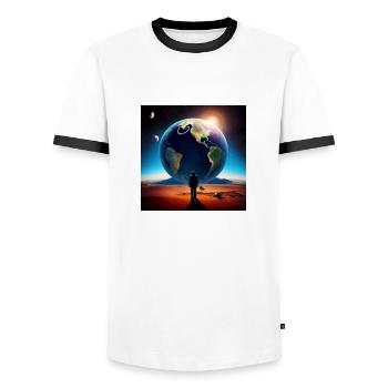 Der Mensch und die Erde - Männer Kontrast-T-Shirt - Weiß/Schwarz - Vorne - AI Model Female 172 light (172cm) & AI Model Male 178 dark (178cm)