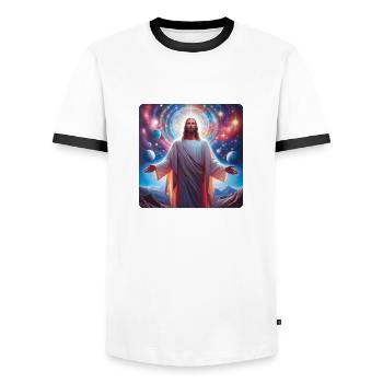 Image 37 - T-shirt contrasté Homme - blanc/noir - Devant - AI Model Female 172 light (172cm) & AI Model Male 178 dark (178cm)