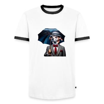 Chien avec parapluie - T-shirt contrasté Homme - blanc/noir - Devant - AI Model Female 172 light (172cm) & AI Model Male 178 dark (178cm)