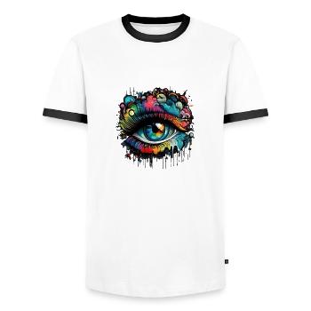 Street Art Auge - Männer Kontrast-T-Shirt - Weiß/Schwarz - Vorne - AI Model Female 172 light (172cm) & AI Model Male 178 dark (178cm)