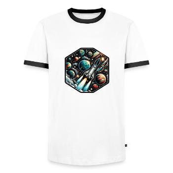 Weltraum - Männer Kontrast-T-Shirt - Weiß/Schwarz - Vorne - AI Model Female 172 light (172cm) & AI Model Male 178 dark (178cm)