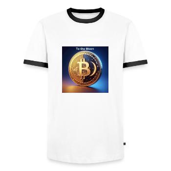 Bitcoin To the Moon - Men's Ringer Shirt - white/black - Front - AI Model Female 172 light (172cm) & AI Model Male 178 dark (178cm)