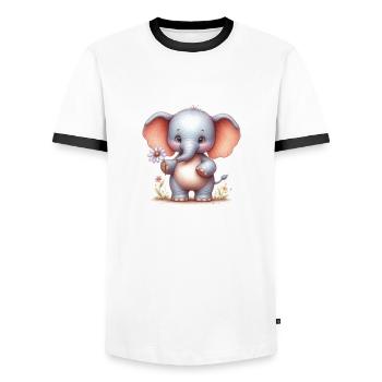 Elefantenbaby mit einer Blume - Männer Kontrast-T-Shirt - Weiß/Schwarz - Vorne - AI Model Female 172 light (172cm) & AI Model Male 178 dark (178cm)