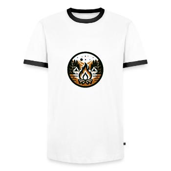 Lagerfeuer im Wald - Männer Kontrast-T-Shirt - Weiß/Schwarz - Vorne - AI Model Female 172 light (172cm) & AI Model Male 178 dark (178cm)
