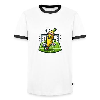 Football Banana - Men's Ringer Shirt - white/black - Front - AI Model Female 172 light (172cm) & AI Model Male 178 dark (178cm)