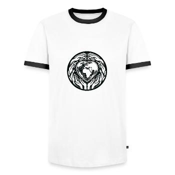 Eine Welt - Männer Kontrast-T-Shirt - Weiß/Schwarz - Vorne - AI Model Female 172 light (172cm) & AI Model Male 178 dark (178cm)