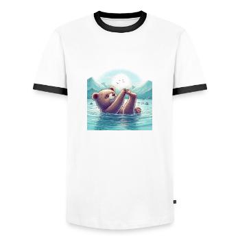 Bärenbaby schwimmt im Fluss - Männer Kontrast-T-Shirt - Weiß/Schwarz - Vorne - AI Model Female 172 light (172cm) & AI Model Male 178 dark (178cm)