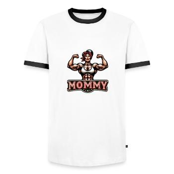 Muscle Mommy Front - Men's Ringer Shirt - white/black - Front - AI Model Female 172 light (172cm) & AI Model Male 178 dark (178cm)
