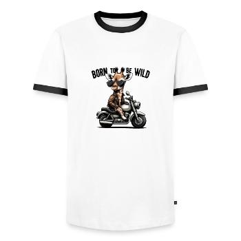 Geboren um wild zu sein. - Männer Kontrast-T-Shirt - Weiß/Schwarz - Vorne - AI Model Female 172 light (172cm) & AI Model Male 178 dark (178cm)