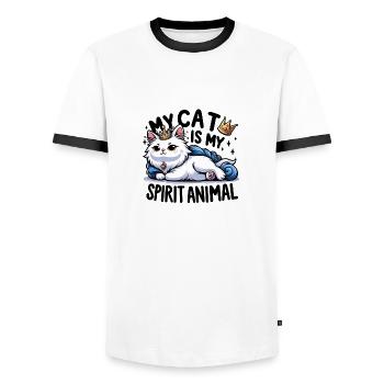 My cat is my spirit Animal - Männer Kontrast-T-Shirt - Weiß/Schwarz - Vorne - AI Model Female 172 light (172cm) & AI Model Male 178 dark (178cm)