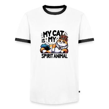 My cat is my spirit Animal - Männer Kontrast-T-Shirt - Weiß/Schwarz - Vorne - AI Model Female 172 light (172cm) & AI Model Male 178 dark (178cm)