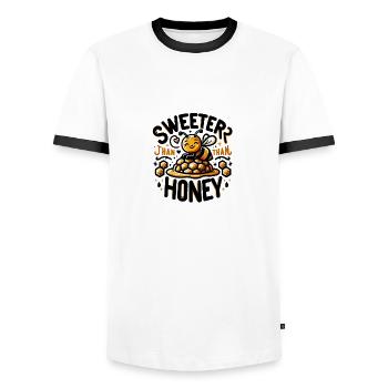 Plus doux que le miel - T-shirt contrasté Homme - blanc/noir - Devant - AI Model Female 172 light (172cm) & AI Model Male 178 dark (178cm)