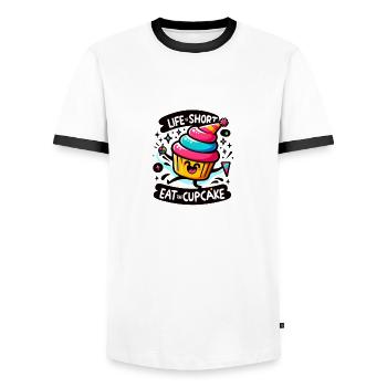 Life is short eat the cupcake - Men's Ringer Shirt - white/black - Front - AI Model Female 172 light (172cm) & AI Model Male 178 dark (178cm)