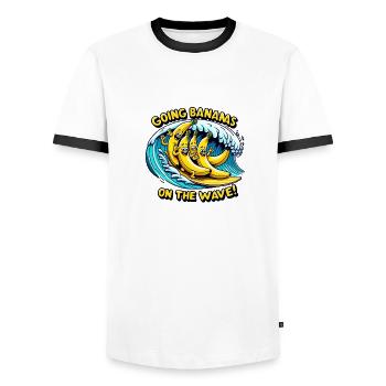 Going Bananas on the Wave - Männer Kontrast-T-Shirt - Weiß/Schwarz - Vorne - AI Model Female 172 light (172cm) & AI Model Male 178 dark (178cm)