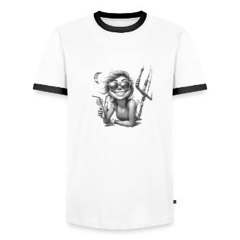 Kitegirl 101 Bleistiftzeichnung - Männer Kontrast-T-Shirt - Weiß/Schwarz - Vorne - AI Model Female 172 light (172cm) & AI Model Male 178 dark (178cm)