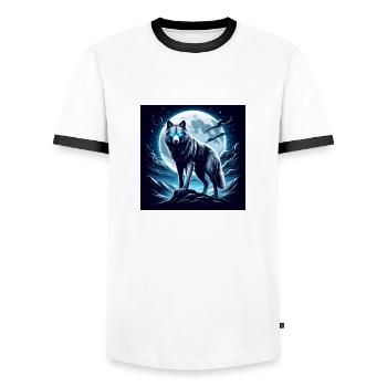 Lone Wolf - Men's Ringer Shirt - white/black - Front - AI Model Female 172 light (172cm) & AI Model Male 178 dark (178cm)