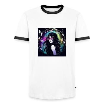 retro, 90's,90s,vibes,neon,stars,costume - Men's Ringer Shirt - white/black - Front - AI Model Female 172 light (172cm) & AI Model Male 178 dark (178cm)