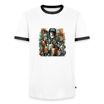 RuegoArts - T-shirt contrasté Homme - blanc/noir - Devant - AI Model Female 172 light (172cm) & AI Model Male 178 dark (178cm)