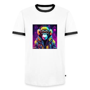Nft Monkey - Men's Ringer Shirt - white/black - Front - AI Model Female 172 light (172cm) & AI Model Male 178 dark (178cm)