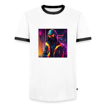 Futuristischer Mann - Männer Kontrast-T-Shirt - Weiß/Schwarz - Vorne - AI Model Female 172 light (172cm) & AI Model Male 178 dark (178cm)