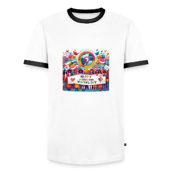 International womens day, 8 März - Männer Kontrast-T-Shirt - Weiß/Schwarz - Vorne - AI Model Female 172 light (172cm) & AI Model Male 178 dark (178cm)