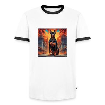 Doberman from Hell - Men's Ringer Shirt - white/black - Front - AI Model Female 172 light (172cm) & AI Model Male 178 dark (178cm)