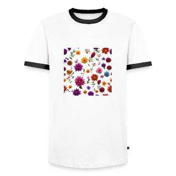 Fleurs 2 - T-shirt contrasté Homme - blanc/noir - Devant - AI Model Female 172 light (172cm) & AI Model Male 178 dark (178cm)
