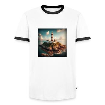 Un phare sur une île isolée - T-shirt contrasté Homme - blanc/noir - Devant - AI Model Female 172 light (172cm) & AI Model Male 178 dark (178cm)