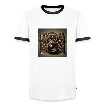 Steampunk Camera - Men's Ringer Shirt - white/black - Front - AI Model Female 172 light (172cm) & AI Model Male 178 dark (178cm)