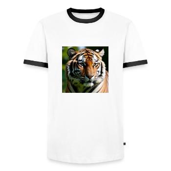 Tiger Motiv, Tigerblick - Männer Kontrast-T-Shirt - Weiß/Schwarz - Vorne - AI Model Female 172 light (172cm) & AI Model Male 178 dark (178cm)