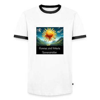 Pommes sind frittierte Sonnenstrahlen - Spruch - Männer Kontrast-T-Shirt - Weiß/Schwarz - Vorne - AI Model Female 172 light (172cm) & AI Model Male 178 dark (178cm)