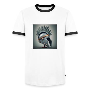 Spartanischer Helm - Männer Kontrast-T-Shirt - Weiß/Schwarz - Vorne - AI Model Female 172 light (172cm) & AI Model Male 178 dark (178cm)