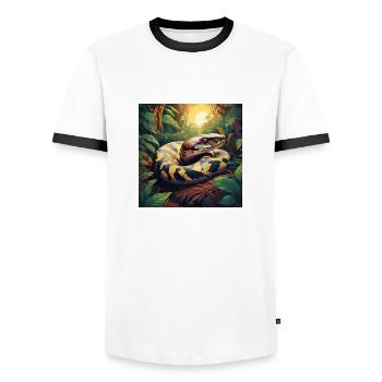 SCHLANGE - Männer Kontrast-T-Shirt - Weiß/Schwarz - Vorne - AI Model Female 172 light (172cm) & AI Model Male 178 dark (178cm)