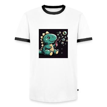 Dino mit Seifenblasen im All - Männer Kontrast-T-Shirt - Weiß/Schwarz - Vorne - AI Model Female 172 light (172cm) & AI Model Male 178 dark (178cm)