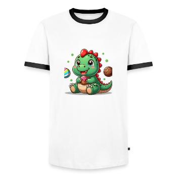 Dino small with muffin and cookie - Men's Ringer Shirt - white/black - Front - AI Model Female 172 light (172cm) & AI Model Male 178 dark (178cm)