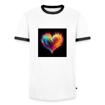 Rainbow fire heart - Men's Ringer Shirt - white/black - Front - AI Model Female 172 light (172cm) & AI Model Male 178 dark (178cm)