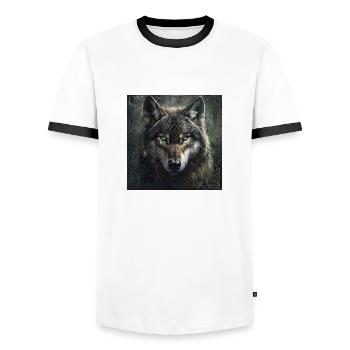 Les loups vikings d’Odin Geri et Freki Valhalla - T-shirt contrasté Homme - blanc/noir - Devant - AI Model Female 172 light (172cm) & AI Model Male 178 dark (178cm)