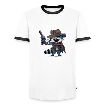 raccoon western - Men's Ringer Shirt - white/black - Front - AI Model Female 172 light (172cm) & AI Model Male 178 dark (178cm)