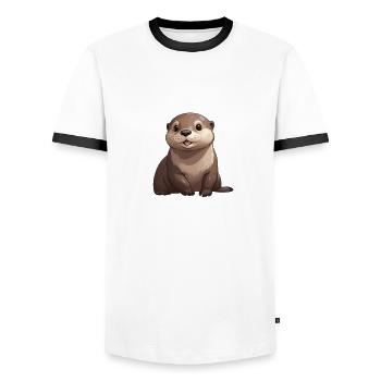 Loutre assise mignonne - T-shirt contrasté Homme - blanc/noir - Devant - AI Model Female 172 light (172cm) & AI Model Male 178 dark (178cm)