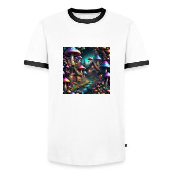Champignon, Village, Noël, Cadeau, - T-shirt contrasté Homme - blanc/noir - Devant - AI Model Female 172 light (172cm) & AI Model Male 178 dark (178cm)