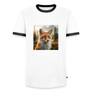 Fuchs - Männer Kontrast-T-Shirt - Weiß/Schwarz - Vorne - AI Model Female 172 light (172cm) & AI Model Male 178 dark (178cm)