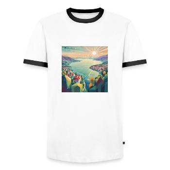 Happy Lake - Men's Ringer Shirt - white/black - Front - AI Model Female 172 light (172cm) & AI Model Male 178 dark (178cm)