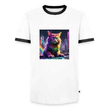 Katze - Männer Kontrast-T-Shirt - Weiß/Schwarz - Vorne - AI Model Female 172 light (172cm) & AI Model Male 178 dark (178cm)