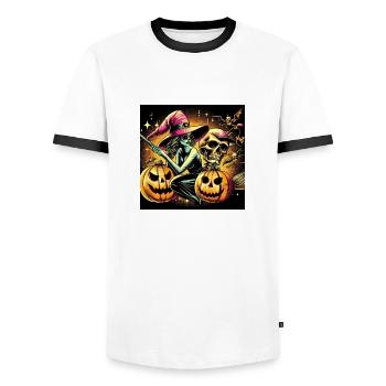 1000005335 - Men's Ringer Shirt - white/black - Front - AI Model Female 172 light (172cm) & AI Model Male 178 dark (178cm)