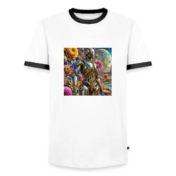 Hippieroboter - Männer Kontrast-T-Shirt - Weiß/Schwarz - Vorne - AI Model Female 172 light (172cm) & AI Model Male 178 dark (178cm)