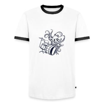 Rockin' Octopus Drummer - Sea Beats - Men's Ringer Shirt - white/black - Front - AI Model Female 172 light (172cm) & AI Model Male 178 dark (178cm)